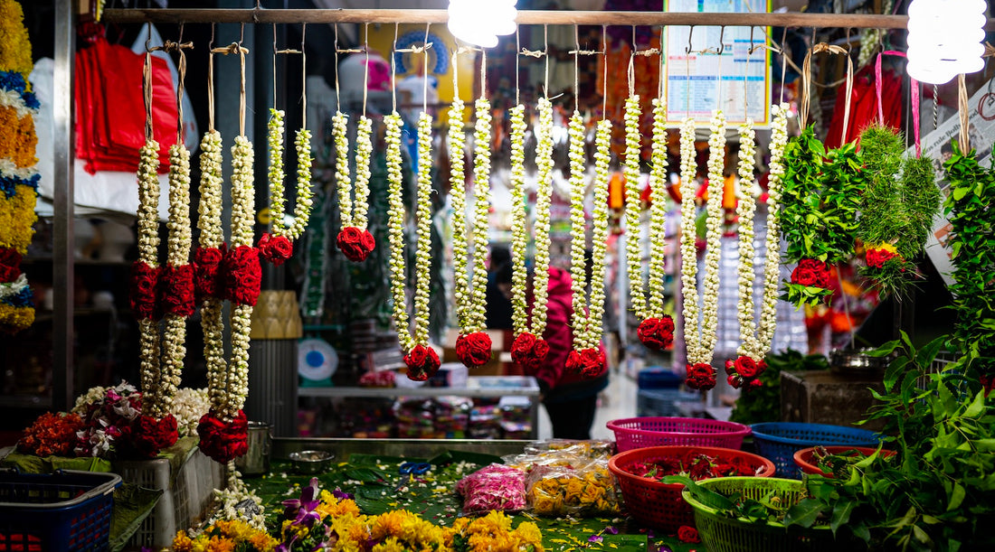 Rose Necklaces Hanging in a Shop