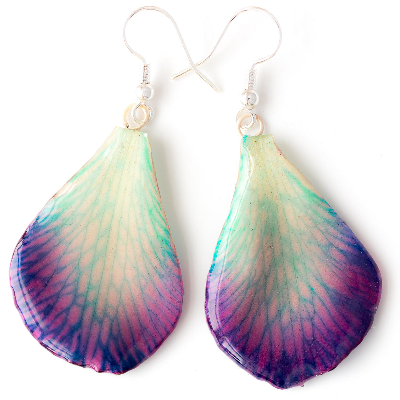 Purple-Blue Dendrobium Orchid Petal Earrings - Small