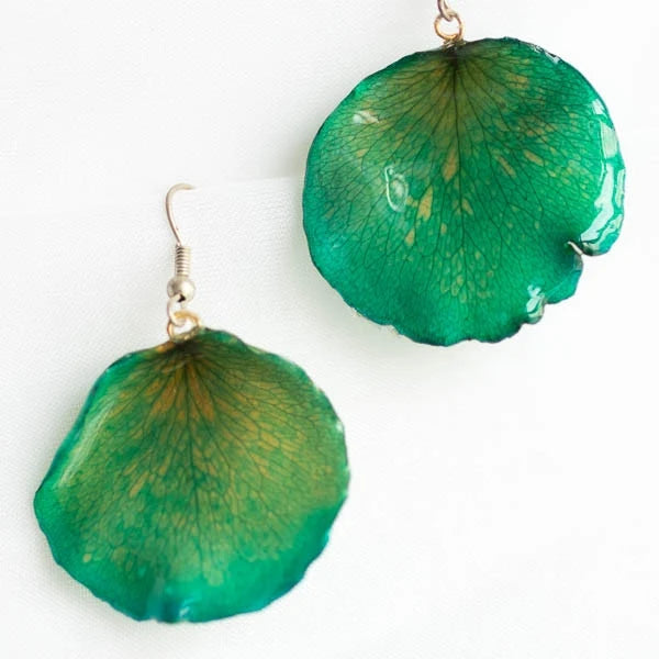 Green-Yellow Rose Petal Earrings - Medium