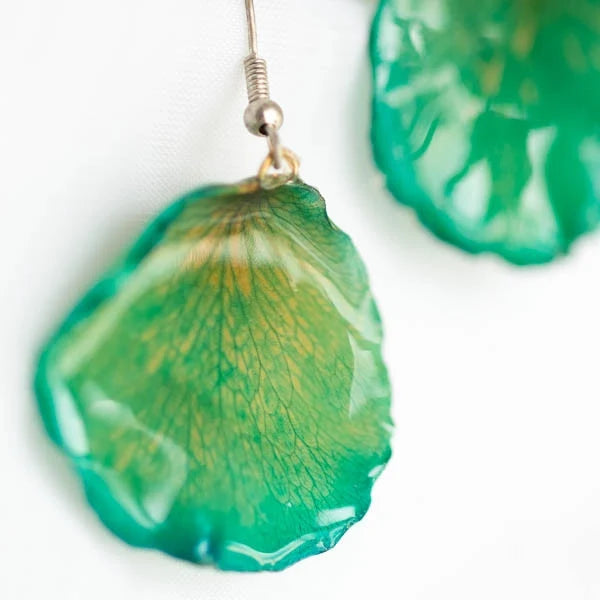 Green-Yellow Rose Petal Earrings - Medium