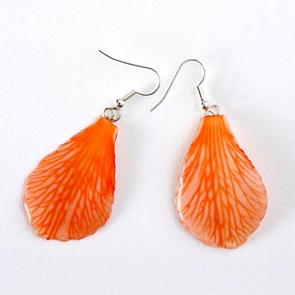 Orange Dendrobium Orchid Petal Earrings
