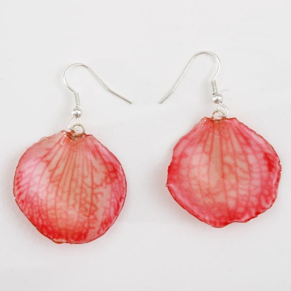 Corally Pink Orchid Petal Earrings - Small