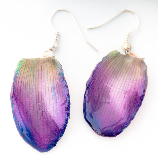 Purple Blue Lotus of Paradise Petal Earrings - Small
