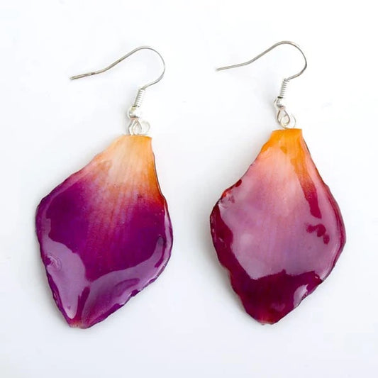 Purple Orange Dendrobium Orchid Petal Earrings