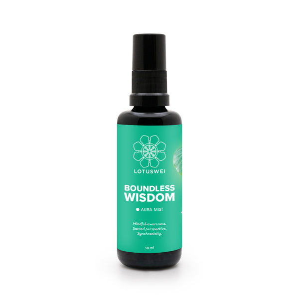 LOTUSWEI Boundless Wisdom Aura Mist bottle with teal green label