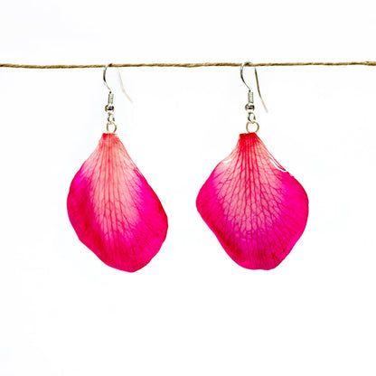 Pink Formosum Orchid Petal Earrings, Silver Hook - Medium