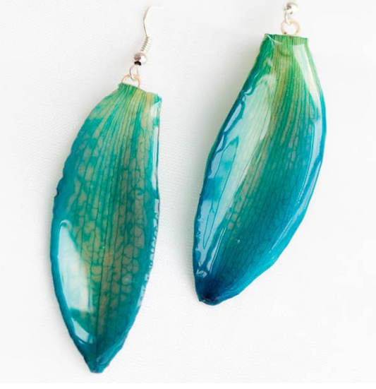 Purple Blue Cattleya Orchid Petal Earrings - Large