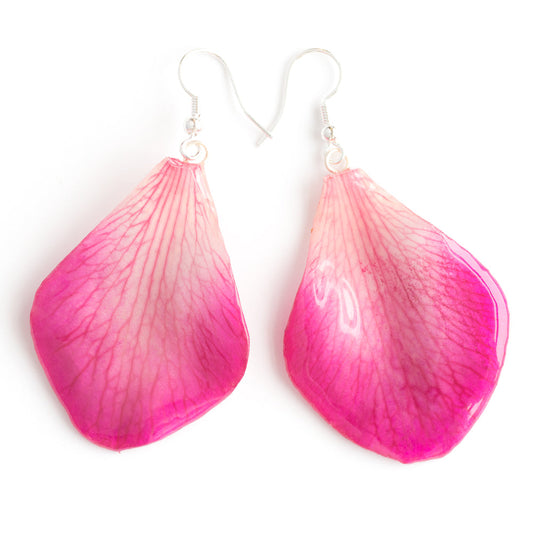 Pink Formosum Orchid Petal Earrings, St - Medium Steel Hook