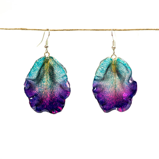 Blue-Purple Wavy Cattleya Orchid Petal Earrings - Medium